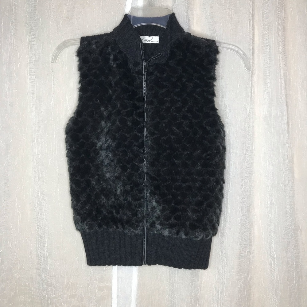 Kim Rogers Black‎ Faux Fur Sweater Vest w/ zipper
